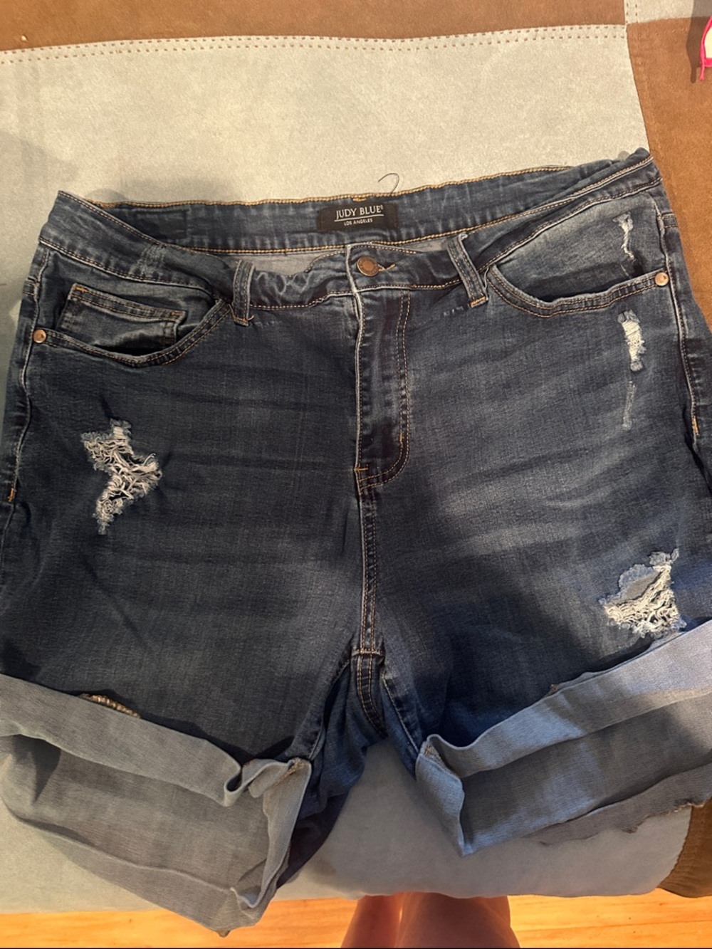 Judy Blue Dark Wash Distressed Roll-Cuff Denim Shorts